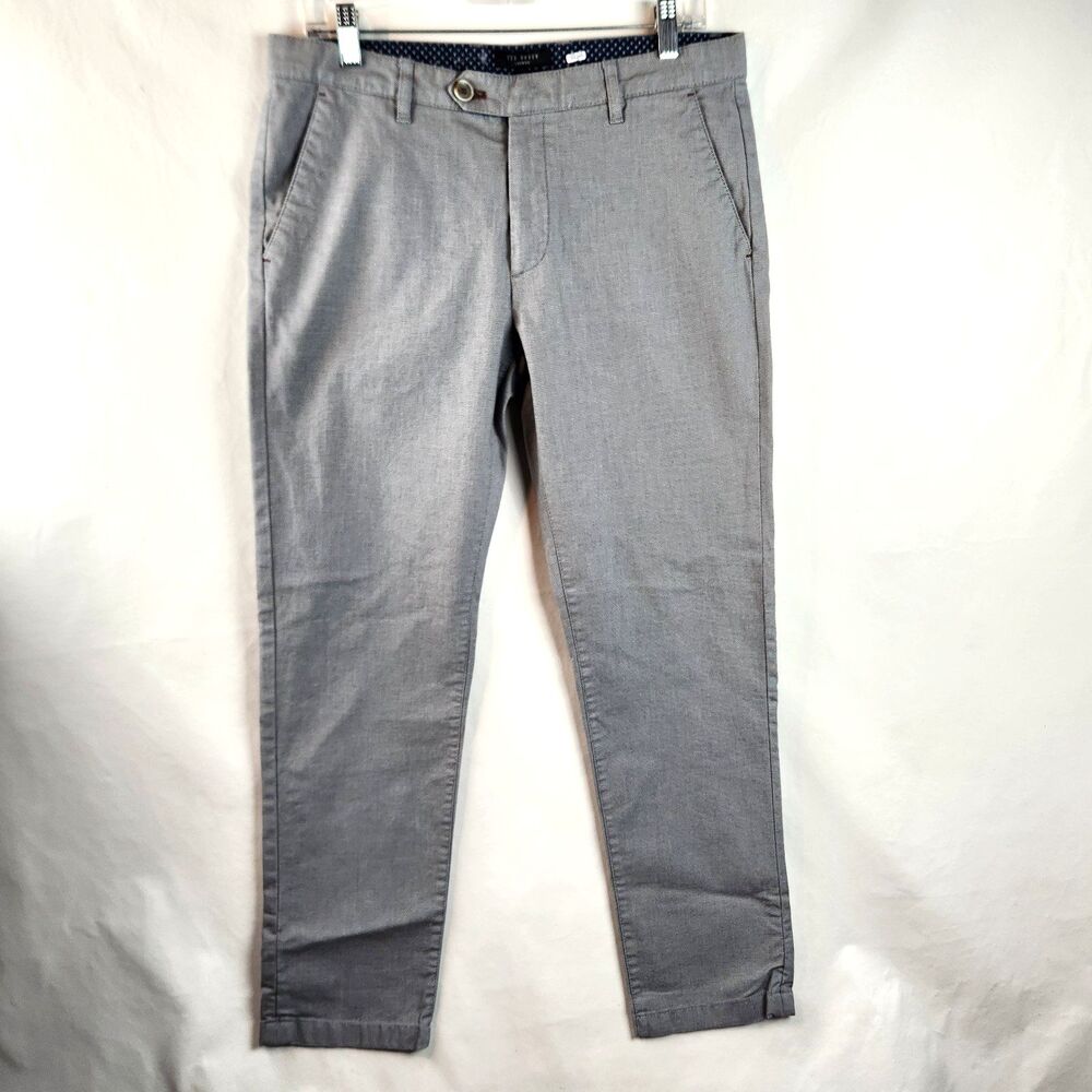 Ted Baker London Mens Pants 32R Gray Slim Fit Chino Dress Stretch Smart Casual